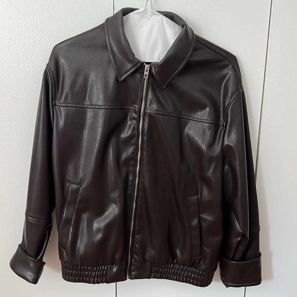 Zara Faux Leather Chocolate Bomber - Picture 2 of 3